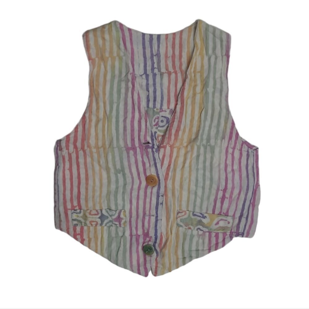 VINTAGE 90s rainbow stripe‎ pride reversible button up vest XS